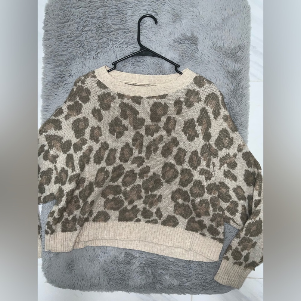 AMERICAN EAGLE Leopard Crew Neck Sweater